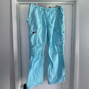 Koi Woman’s Scrub Pants Cotton Blend Cinch Ankle Cargo Pockets - turquoise